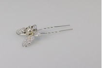 Épingle décorative en métal avec strass et perle en forme de papillon (largeur 30 mm) - 20 pcs Épingle décorative en métal avec strass et perle en forme de papillon (largeur 30 mm) - 20 pcs