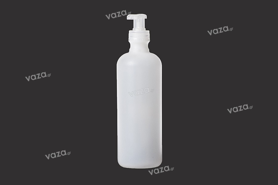 Πλαστικό στρόγγυλο μπουκάλι με αντλία 500ml για σαμπουάν, χρώμα: ημιδιάφανο