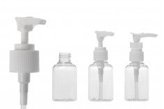 Transparent 50ml PET pump bottle for shampoo, available in a package with 12 pieces