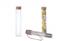 Cilindër qelqi me tapë natyrale 80 ml, për bomboniere për dasma dhe pagëzime 30x150mm, diametri i brendshëm i grykës 26mm