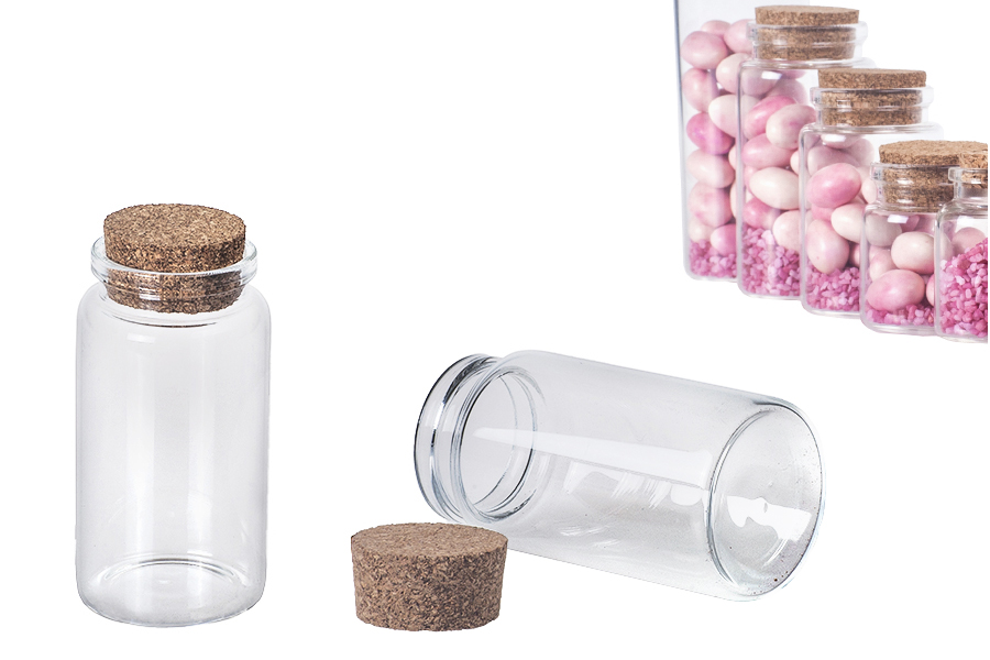 50 pezzi Mini bottiglie di vetro con tappo in sughero boccette con 10 viti a occhiello incluse flaconcini da 0,5 ml 