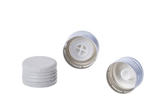 Bouchon à vis en aluminium PP 24 x 15 à écoulement contrôlé et option de fermeture en doré, noir, blanc et argent.-εικόνα_σύνθεση