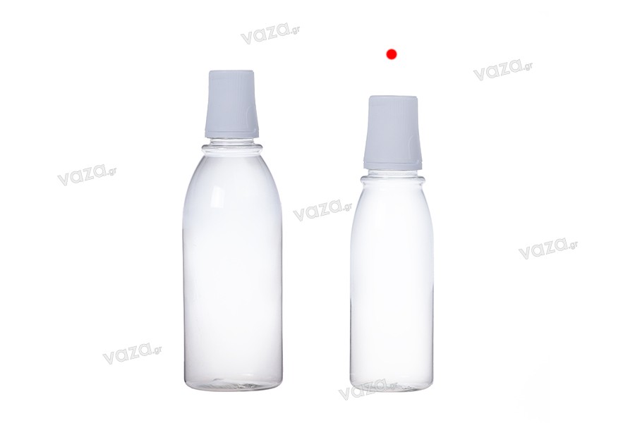 Bottiglia in plastica da 250 ml con tappo di sicurezza