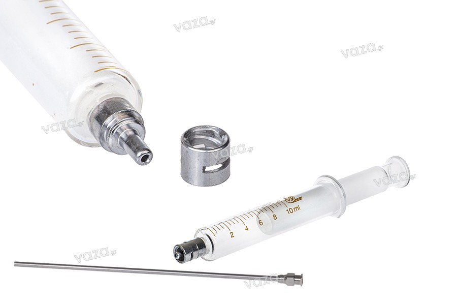 10ml perfume glass syringe with metal tip and metal dispensing needle