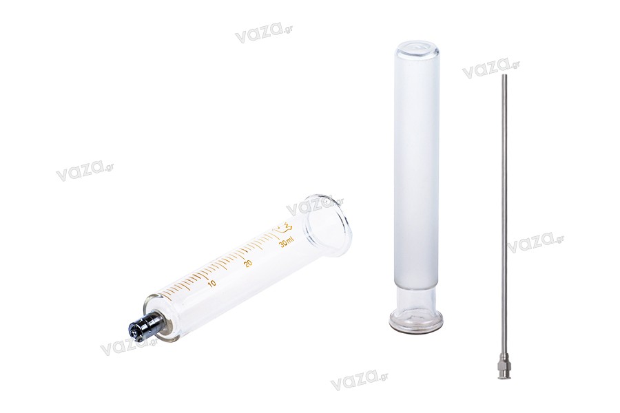30ml perfume glass syringe with metal tip and metal dispensing needle