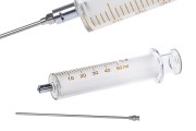 50ml perfume glass syringe with metal tip and metal dispensing needle