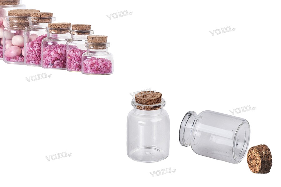 40ml mini glass jar with cork stopper for wedding or christening decoration in size 37x56 mm - available in a package with 12 pcs