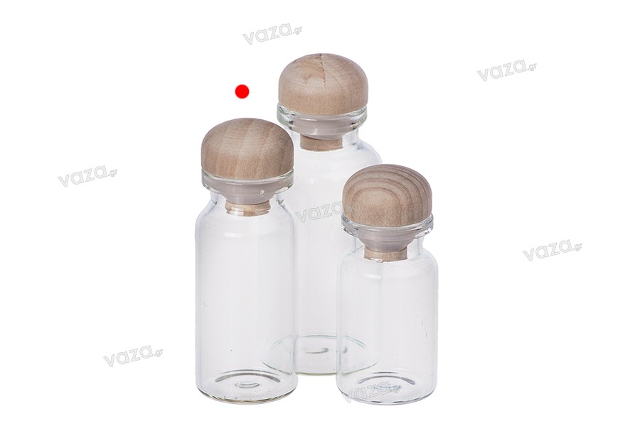 Bottigliette per bomboniere da 11 ml con tappo in legno 22x50.
