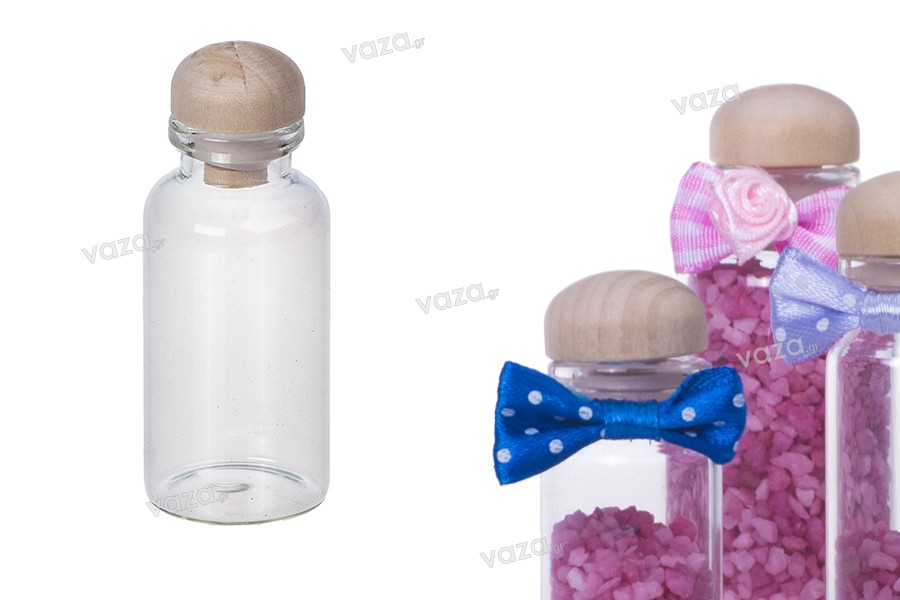 Bottigliette per bomboniere da 22 ml con tappo in legno per matrimonio - battesimo 27x58 mm - 12 pz