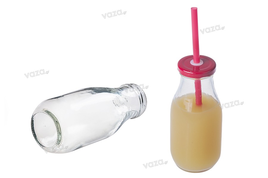 Saftflasche (rechteckig) mit Loch für Strohhalm 300 ml