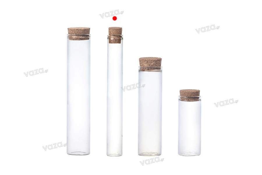 Tubetti di vetro con tappo in sughero per bomboniere di matrimonio e battesimo - confezione da 10 pezzi.