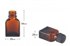 Flacon en verre de 8ml en couleur caramel avec couvercle et bouchon en plastique noir