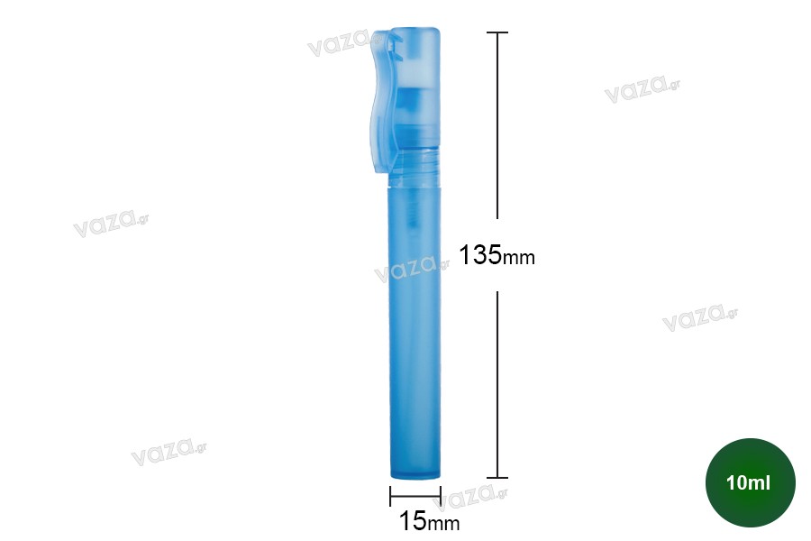 Bottiglietta da profumo in miniatura con spruzzatore da 10 ml in plastica disponibile in 3 colori (trasparente, blu o rosa) - 25 pezzi.