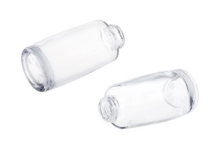 Flacon de crème rond en verre de 30 ml avec pompe en plastique rouge ou noir et bouchon transparent-7