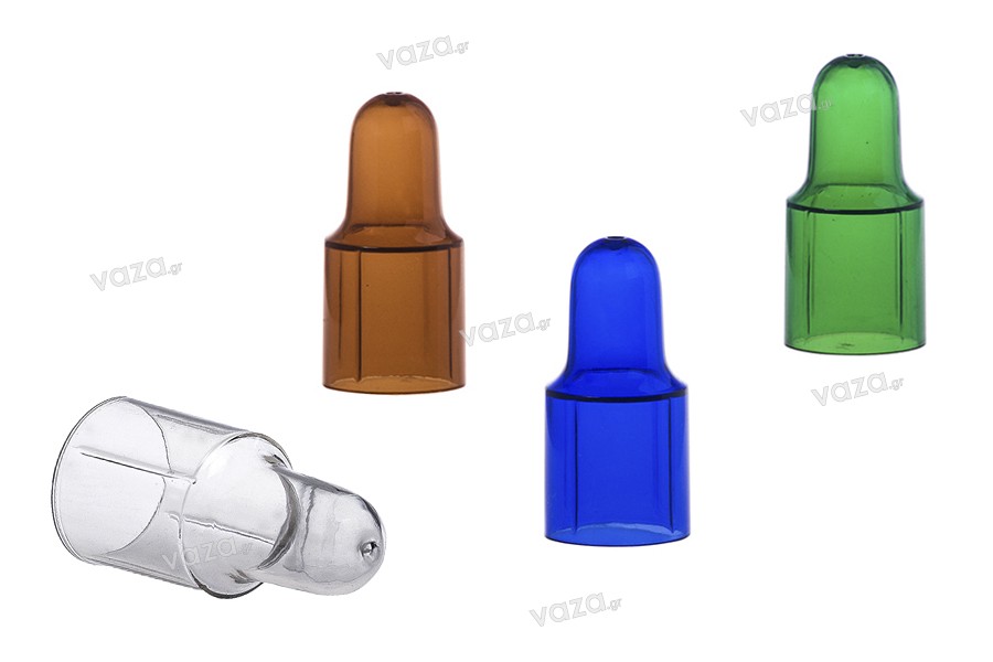 Tappo/coperchio per la pipetta in plastica in 4 colori: marrone, blu, verde e trasparente (per contagocce con tappo in alluminio)