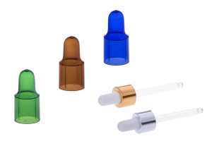 Tappo/coperchio per la pipetta in plastica in 4 colori: marrone, blu, verde e trasparente (per contagocce con tappo in alluminio)-imazh_grup