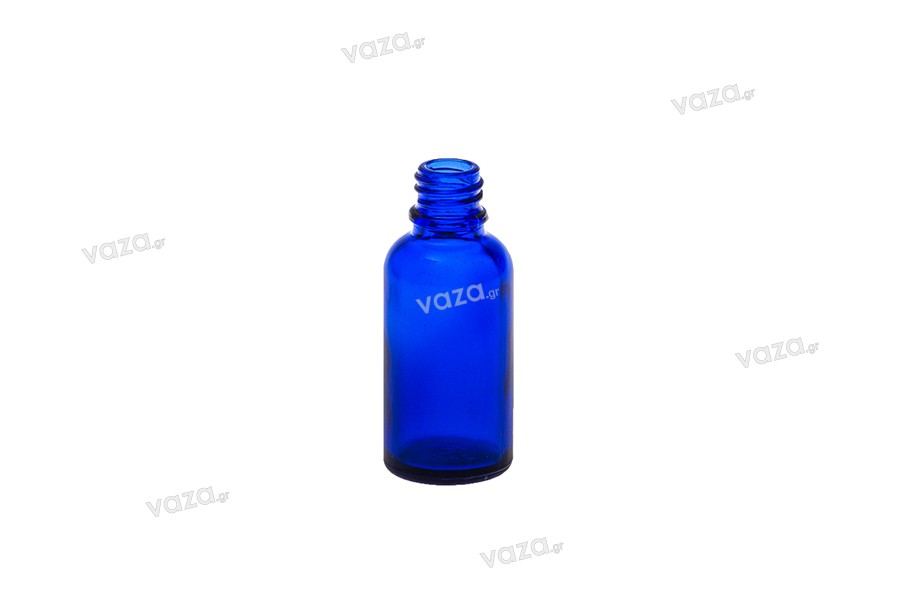 Γυάλινο μπουκαλάκι για αιθέρια έλαια 30 ml μπλε με στόμιο PP18 Γυάλινο μπουκαλάκι για αιθέρια έλαια 30 ml μπλε με στόμιο PP18