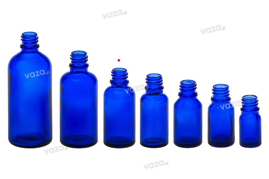 Γυάλινο μπουκαλάκι για αιθέρια έλαια 30 ml μπλε με στόμιο PP18