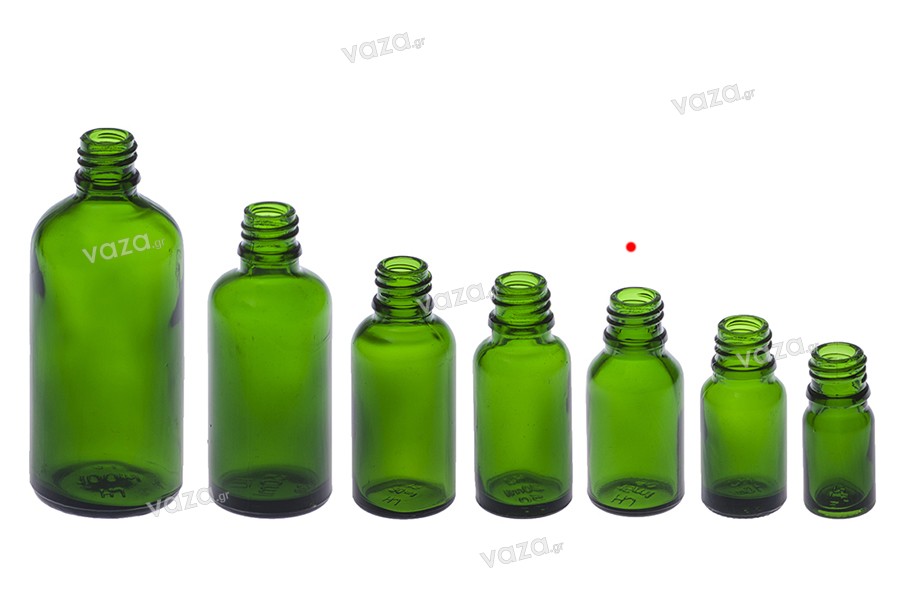 Γυάλινο μπουκαλάκι για αιθέρια έλαια 15 ml πράσινο με στόμιο PP18