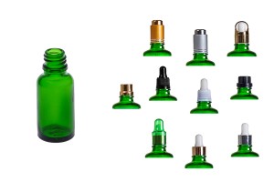 Flacone in vetro per oli essenziali 20 ml in colore verde con beccuccio PP18-9