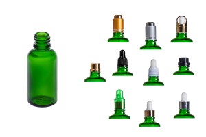 Flacon vert en verre pour huiles essentielles de 30 ml avec bouche PP18-8