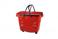Handheld plastic basket on wheels in color red 60x45x46 cm