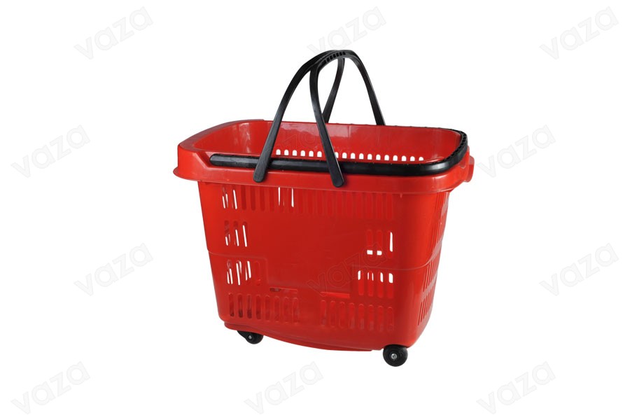 Handheld plastic basket on wheels in color red 60x45x46 cm Handheld plastic basket on wheels in color red 60x45x46 cm-image_product