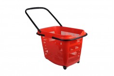 Cestino in plastica con ruote in colore rosso 60x45x46 cm 