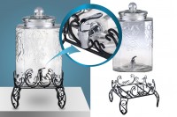 18 L square drinks dispenser glass jar with decorative embossed design, with tap on metal stand