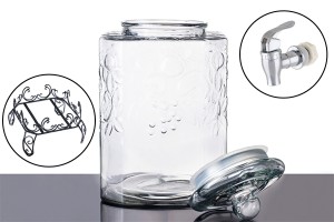 Bocal carré en verre gaufré avec couvercle en verre, robinet et base en métal 18litres-εικόνα_διαστάσεις