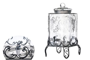 Bocal carré en verre gaufré avec couvercle en verre, robinet et base en métal 18litres-εικόνα_σύνθεση