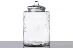 Bocal carré en verre gaufré avec couvercle en verre, robinet et base en métal 18litres