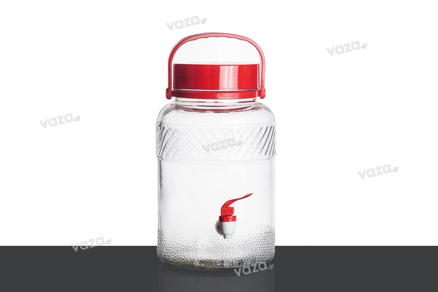 Βάζο γυάλινο 5 λίτρα με πλαστικό βρυσάκι για αποθήκευση τροφίμων και ποτών