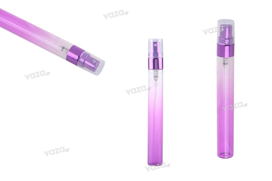 Tester di vetro da 10 ml con spray in alluminio e tappo trasparente (colore misto) – 6 pezzi