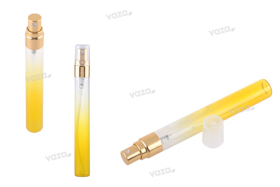 Tester di vetro da 10 ml con spray in alluminio e tappo trasparente (colore misto) – 6 pezzi