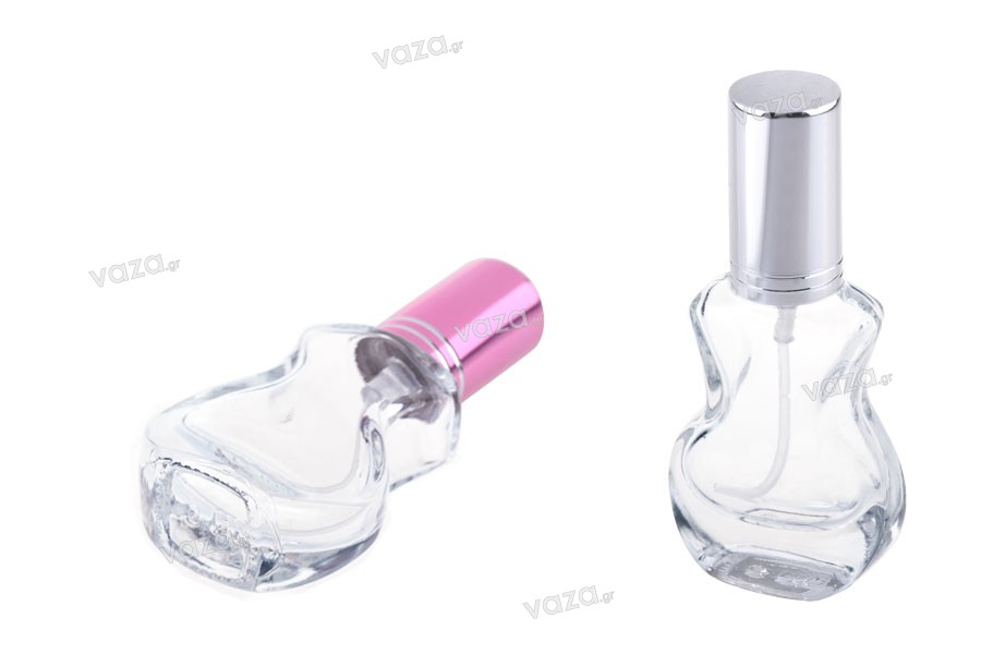Spray 10 ml, de parfum, în formă de chitară, cu capac, argintiu, ciel, roz, cu dungă