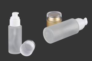 Glasflasche, edelmattiert 50ml mit Zerstäuber und Deckel weiß oder gold satiniert-5
