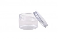 Petit pot transparent PET de 250ml avec couvercle en aluminium argenté avec joint d'étanchéité