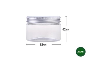 Petit pot transparent PET de 250ml avec couvercle en aluminium argenté avec joint d'étanchéité-εικόνα_διαστάσεις