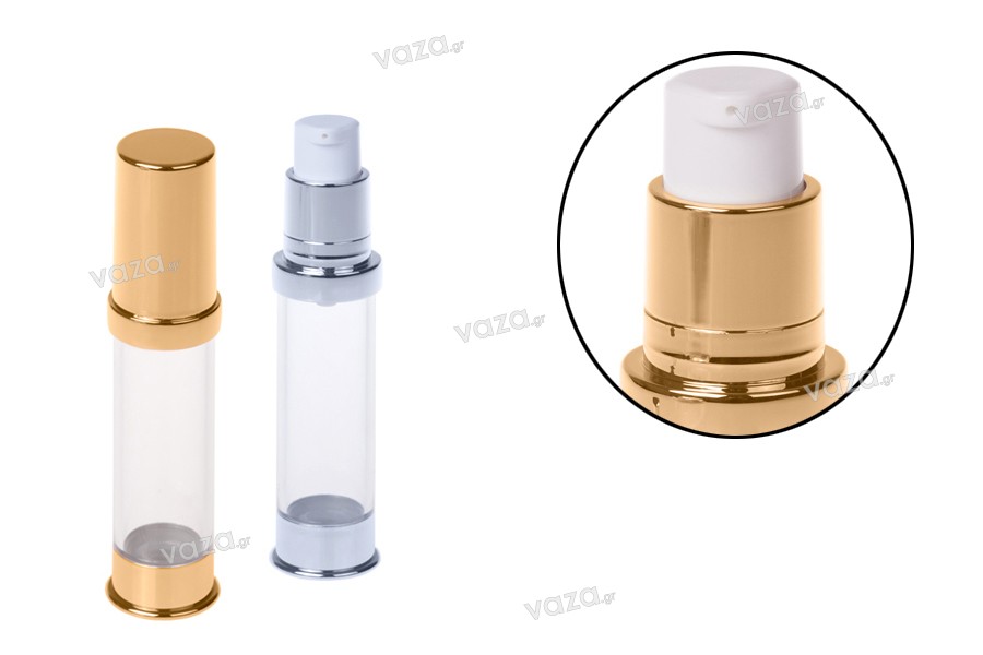 Bottiglia dispenser airless per crema da 10ml, in colore di oro o argento