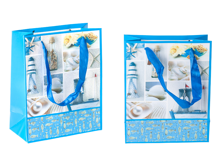 Sac cadeau plastifié avec poignée en satin 170 x 85 x 210 mm