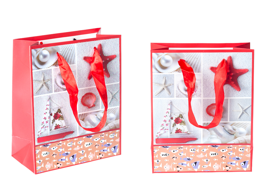 Sac cadeau plastifié avec poignée en satin 170 x 85 x 210 mm