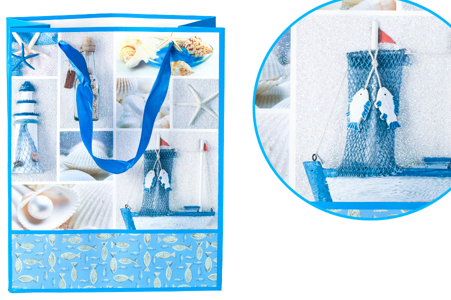 Geschenktasche laminiert mit Henkel aus Satin 210x100x260 mm Geschenktasche laminiert mit Henkel aus Satin 210x100x260 mm