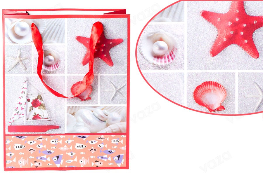 Sac cadeau plastifié avec poignée en satin 210 x 100 x 260 mm Sac cadeau plastifié avec poignée en satin 210 x 100 x 260 mm-εικόνα_σύνθεση
