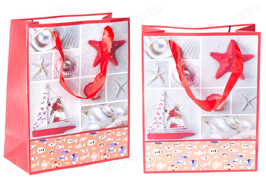 Sac cadeau plastifié avec poignée en satin 210 x 100 x 260 mm Sac cadeau plastifié avec poignée en satin 210 x 100 x 260 mm-εικόνα_σύνθεση