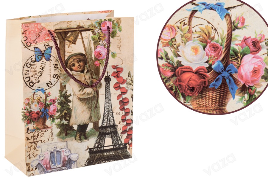 Geschenktasche laminiert mit Kordelhenkel ''Eiffel''  210x100x260 mm-produktbild
