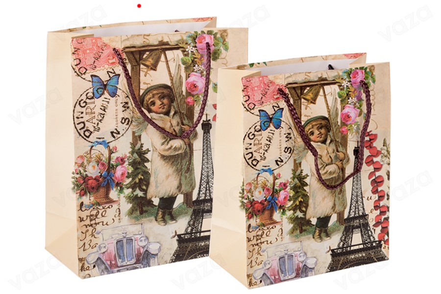 Sac cadeau plastifié avec motif la Tour Eiffel avec cordon 210 x 100 x 260 mm Sac cadeau plastifié avec motif la Tour Eiffel avec cordon 210 x 100 x 260 mm-