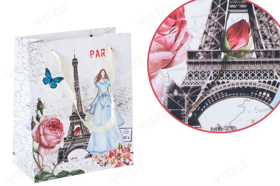 Sac cadeau plastifié avec motif la Tour Eiffel avec poignée en satin 170 x 85 x 210 mm Sac cadeau plastifié avec motif la Tour Eiffel avec poignée en satin 170 x 85 x 210 mm-photo_produit