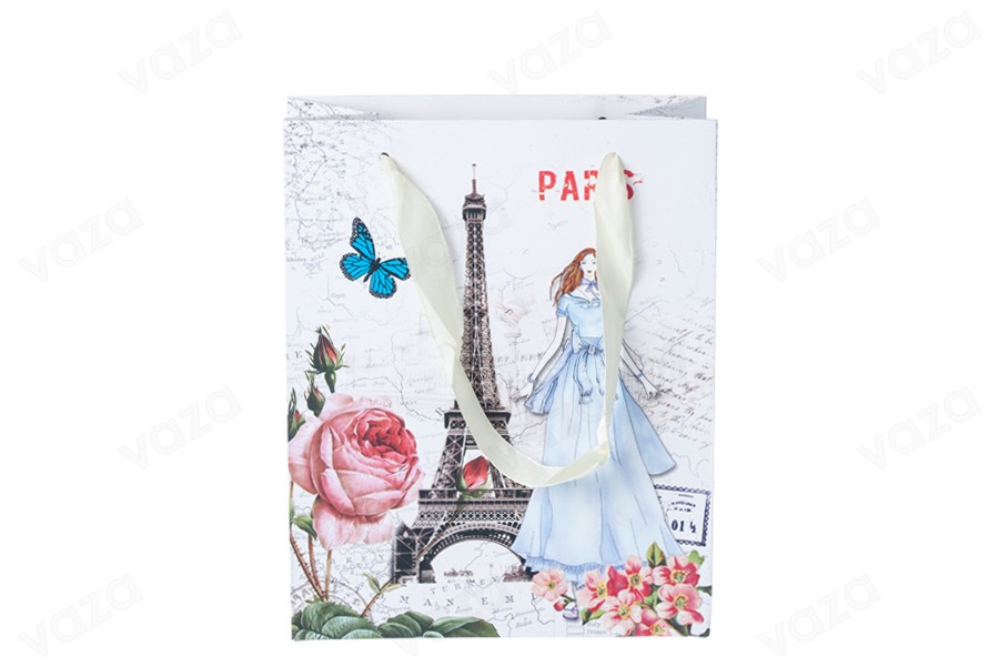 Sac cadeau plastifié avec motif la Tour Eiffel avec poignée en satin 170 x 85 x 210 mm Sac cadeau plastifié avec motif la Tour Eiffel avec poignée en satin 170 x 85 x 210 mm-photo_dimensions