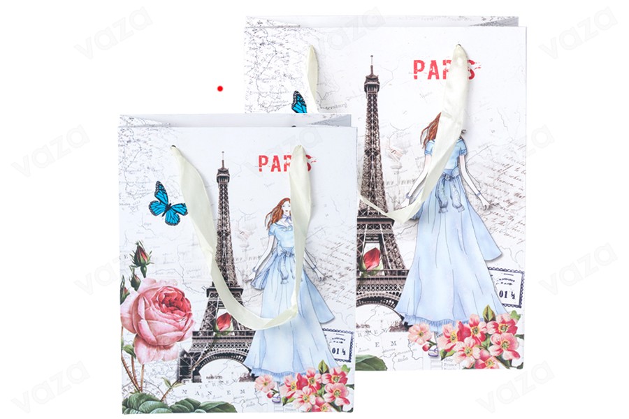 Sac cadeau plastifié avec motif la Tour Eiffel avec poignée en satin 170 x 85 x 210 mm Sac cadeau plastifié avec motif la Tour Eiffel avec poignée en satin 170 x 85 x 210 mm-
